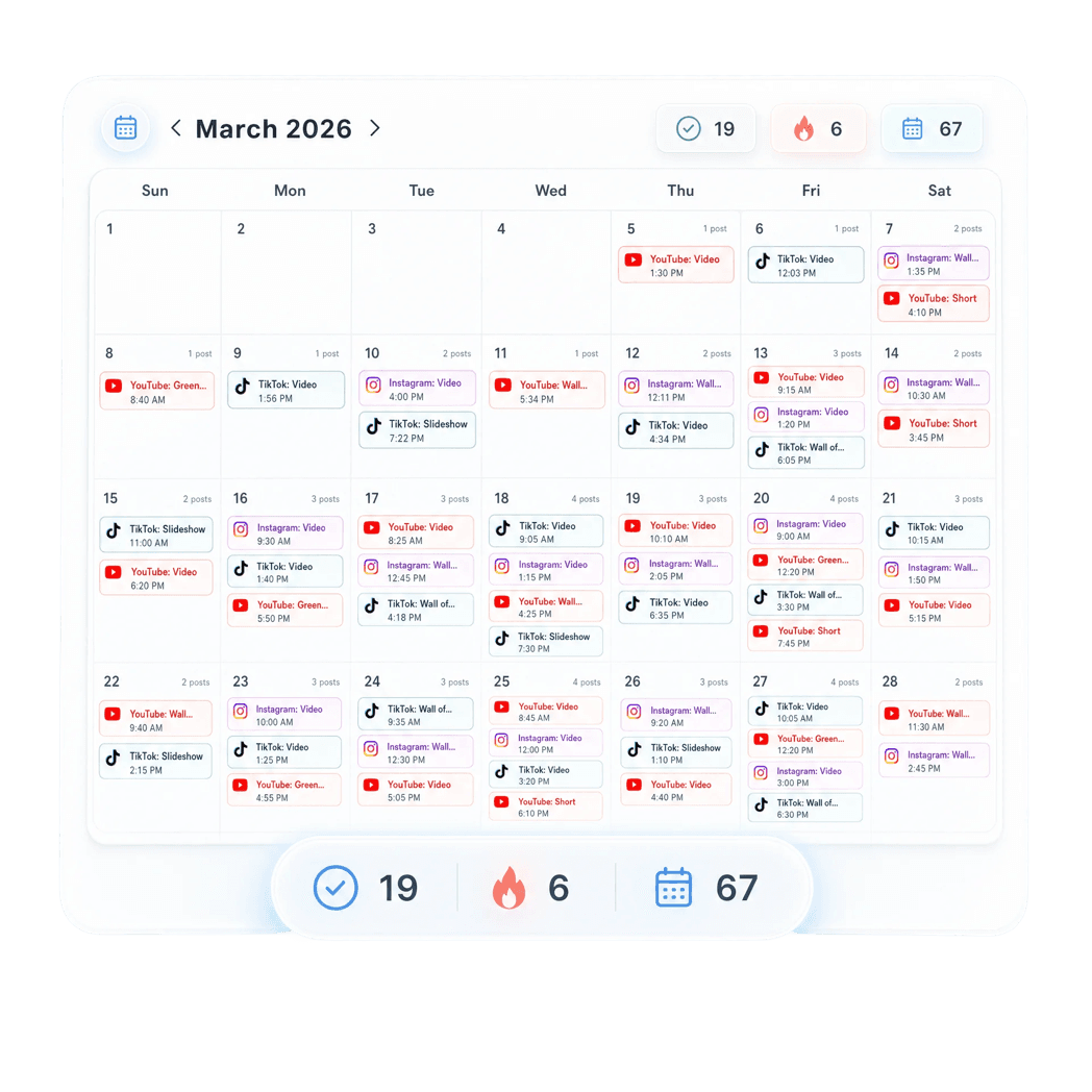 Brightwave content calendar showing approved social posts scheduled across several dates