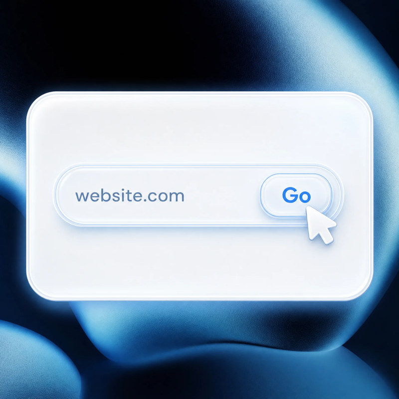 Card with a website.com field and Go button