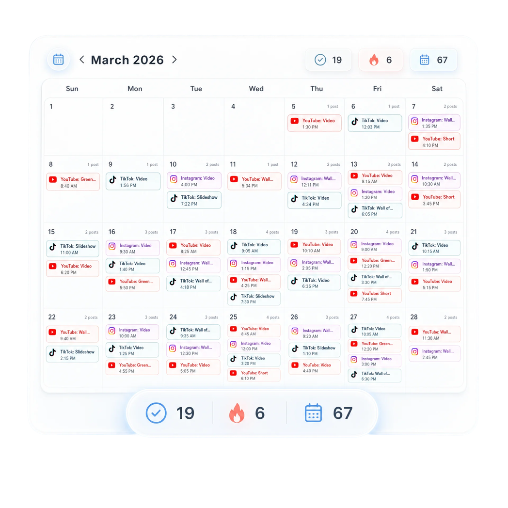 March 2026 posting calendar with scheduled posts